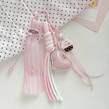 Korean Style Pink Cake Heart-Shaped Bag Charm, Lace Ribbon Braided Rope Keychain, Cute Girly Bag Pendant - Multicolor - View 2
