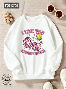 Children's White Crew-Neck Sweatshirt I LIKE YOU CHERRY MUCH With Fun Disco Ball Cherry Print, Long-Sleeve - White - View 3