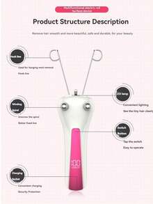 AXH. 1pc Thread Facial Hair Remover, Electric Hair Removal Device For Women, Automatic Rechargeable Cordless Thread Epilator, Facial Shaver For Chin, Upper Lip, Arms, Legs And Back - Multicolor - View 7