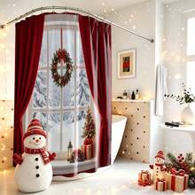 1pc Christmas Snowy Window View Shower Curtain, Vintage Design, Waterproof Bath Curtain, Suitable For Bathtub Partition, Bathroom Decor And Bathroom Accessories, Home Decor Gift, Includes 12 Hooks - Multicolor - View 5