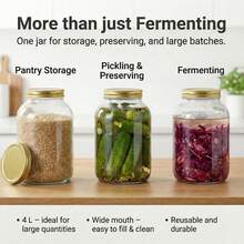 2-Piece Kimchi Glass Jar 4L With Screw Lid, Airtight Fermentation Jar With Wide Opening For Kimchi And Kombucha - Transparent - View 7