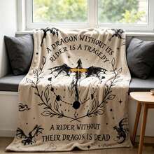 1PC Dark Dragon Rider Text Print Flannel Blanket, Fantasy Themed Decorative Throw Blanket For Sofa Bedroom - Multicolor - View 2