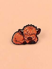Cute Sleeping Baby Highland Cow Enamel Brooch - Cuddled Fluffy Animal Pin, Suitable For Backpacks And Jackets - Multicolor - View 3