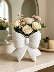 1pc Pink Bow Vase, Cute Glossy Bow Vase, Modern Decorative Vanity And Tabletop Centerpiece, Creative Gift For Her, Aesthetic Room Decor, Vanity Centerpiece, Gift For Her, Modern Home Decor - Multi-color - View 5