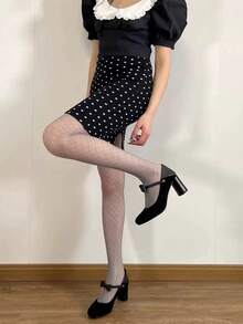 1 Pair Women's Grey High Elasticity Slightly Sheer Soft Vintage Style Tights, Suitable For Spring/Autumn Daily Commute And Preppy Outfit - Multicolor - View 3