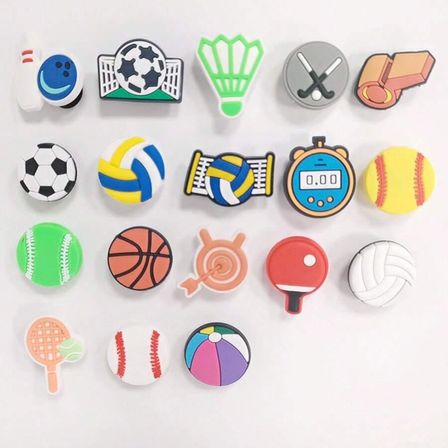 18 Buah Hiasan Sepatu Bola Olahraga Campuran, Berbagai Bentuk Bola, Dekorasi DIY, Ornamen Sepatu Sporty