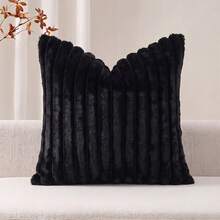 1/2pcs Black Faux Fur Comfortable Soft Striped Decorative Pillowcase, Plush Pillowcase Sofa Cushion Cover, Soft Comfortable Faux Rabbit Fur Fabric, Modern Decorative Sofa, Home Bedroom, Dorm Use - Black - View 12