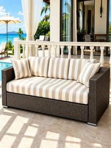 1pc Striped Print Milk Silk Sofa Cover, High Elasticity Dust-Proof Removable Washable All-Season Sofa Slipcover, Suitable For Patio, Garden, Poolside And Multiple Occasions, Single Piece Sold Not Set Sofa Protector - Multicolor - View 5