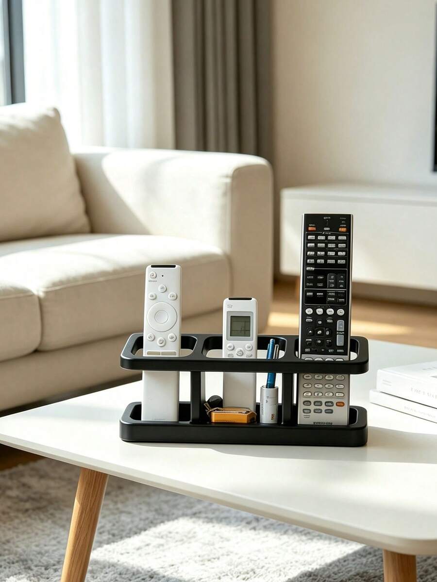 1pc Remote Control Holder, 3-Tier Hollow Storage Rack, Desktop Multi-Size Remote Control Stand, Living Room/Coffee Table Display Rack, Autumn Home Decor, Bedroom/Living Room/Study/Home Decorative Storage, Christmas, New Year, Essential Storage Item For Rental Homes, Best Choice For Housewarming Gift - Multicolor - View 1