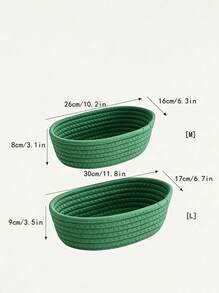 Cirelle 3pcs/1pc Large Capacity Oval Handwoven Storage Basket, Bohemian Style Rope Woven Basket, Suitable For Kitchen, Bathroom, Clutter, Bedroom, Living Room, Dorm, Desk, Vanity, Home Decor, Bathroom Storage, Also Suitable For Storing Snacks - Green - View 15