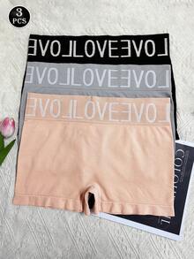 3pcs Women's High Waist Seamless Boxer Briefs LOVE Letter Print Soft Shaping Butt-Lifting Shorts - Multicolor - View 9