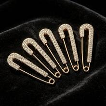 5Pcs Gold Rhinestone Safety Pin Brooches, Faux Crystal Decorative Pins For Women Shirt Dress Collar Hat Accessories - Gold - View 1