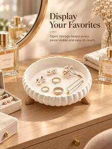 Round Ripple Storage Tray, Round Decorative Ornament Tray, Ring, Earring, And Necklace Storage Box With Scalloped Edge, Vanity Tabletop Jewelry Organizer, Suitable For Home Bedroom Decorative Ornaments, Non-Food Contact - Multicolor - View 5