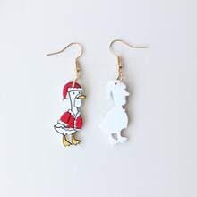 1 par de pendientes colgantes para mujer de pato blanco divertido con gorro navideño, acrílico con textura de arcilla, lindos y elegantes, adecuados para uso diario, fiesta, vacaciones, regalo, regalo navideño - Y1427 - Ver 4