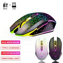 HXSJ Dual-Mode Wireless Mouse With Colorful Backlight, Rechargeable 2.4G Optical Mouse, Silent Left/Right Buttons, Plug-And-Play Computer Peripheral Accessory For Home And Office Use - View 1