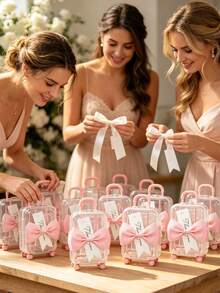 36/18/3pcs Transparent Mini Suitcase-Style Gift Boxes With Pink Bows And "Thank You" Tags, Suitable For Wedding Guest Favors, Table Decor, Centerpieces, Wedding Party Packaging, Afternoon Tea Party Gifts And Holiday Event Packaging - Multicolor - View 3