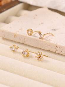 5PCS/Set Golden CZ L Nose Stud 20G Multiple Designs Flower Crown Round Rhinestone Nose Rings Dainty Piercing Jewelry - 5Pcs/ a Style - View 6