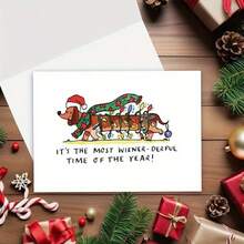 1pc Dachshund-Themed Christmas Greeting Card - Perfect Holiday & Birthday Gift For Dog Lovers, Unique Sausage Dog Design Christmas Card Gift - A - View 4