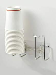 1/2/3pcs Disposable Paper Cup Holder, Wall-Mounted Stainless Steel Kitchen Cup Rack, No Drilling Required - Multicolor - View 5