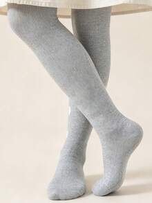 1 Pair Baby Infant Solid Color Heart Pattern Tights, Versatile Comfortable Minimalist All-Match Tights For Baby Girls - Grey - View 4