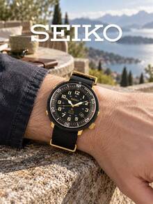 Men's SEIKO Prospex Solar Watch, Black Nylon NATO Strap, Matte Black Case, Countdown Bezel 200M Water Resistant Outdoor Field Solar Powered Wristwatch - Black - View 2