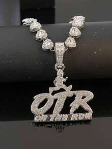 OTR Letter Full Rhinestone Pendant Necklace Heart-Shaped Diamond Chain Men's Hip-Hop Accessory ON THE RUN Street Rap Fashion - OTR Pendant Necklace - View 7