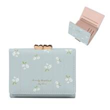 Women's Short PU Wallet, Fresh Floral Card Holder With Pearl Chain, Multi-Functional Coin Purse, Premium Cute Cartoon Card Holder - Multicolor - View 14