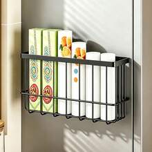 Magnetic Refrigerator Storage Rack-A Drill-Free, Wall-Mounted Basket Designed For The Side Of The Fridge. It Offers High Capacity And Space-Saving Storage For Items Such As Plastic Wrap, Straws, Seasoning Bottles, And Kitchen Paper Towels. - Multicolor - View 14