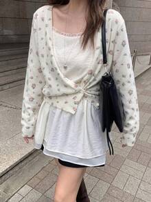 Autumn New Korean Style Gentle Floral Cardigan Women Round Neck Button Knit Top, Women's Autumn/Winter Clothing, Halloween - White - View 5