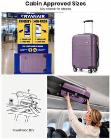 Travel Luggage Set 3 Piece Hard Shell Suitcase With Spinner Wheels TSA Lock Cabin Carry On 20 Inch 24 Inch Medium 28 Inch Large ABS+PC Case Purple - Purple - View 4
