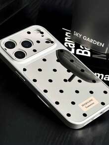 1pc All-Over Polka Dot Electroplated Silver Edge Corning Phone Case - Compatible With Phone 18 Pro Max, 18 Pro, 18, 17 Pro Max, 17 Pro, 17, 16 Pro Max, 16 Pro, 16, 15 Pro Max, 15 Pro, 14 Pro Max, 14 Pro, 14, 13 Pro Max, 13 Pro, 13, 12 Pro Max, 11, Phone Protective Cover, Brown Tone Suitable For Autumn/Winter - Silver - View 2