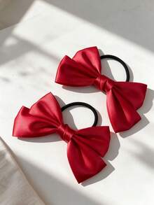 Bộ 2 dây buộc tóc scrunchies nơ màu trơn cho nữ, phù hợp đeo lâu dài - Đỏ - Xem 5