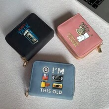 Vintage 90s Telephone Print Card Holder Lightweight Wallet, Suitable For Women's Daily Use, Double Zipper Mini Wallet/Coin Purse/Card Holder - Multicolor - View 4