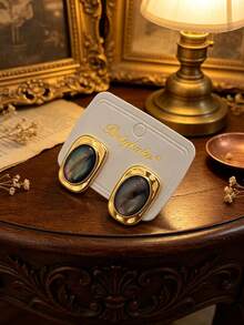 2pcs European And American Fashion Old Money Gold Tiger Eye Laser White Shell Premium Earrings - Aurora - View 9
