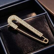 5Pcs Gold Rhinestone Safety Pin Brooches, Faux Crystal Decorative Pins For Women Shirt Dress Collar Hat Accessories - Gold - View 3