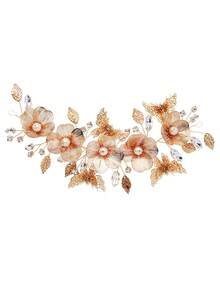 1pc Golden Flower Butterfly Hair Vine With Pearl Rhinestone, Bridal Headpiece For Wedding Prom - Gold - View 8