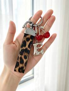 26 Alphabet Letter Keychain Pendant Creative Leopard Print PU Rope Key Strap, Cherry Charm, Car Keychain Pendant, Bag Charm Accessory, Key Decoration Accessory, 26 Letters To Choose From, Meaningful Gift For Family And Friends On Holidays - Brown - View 23