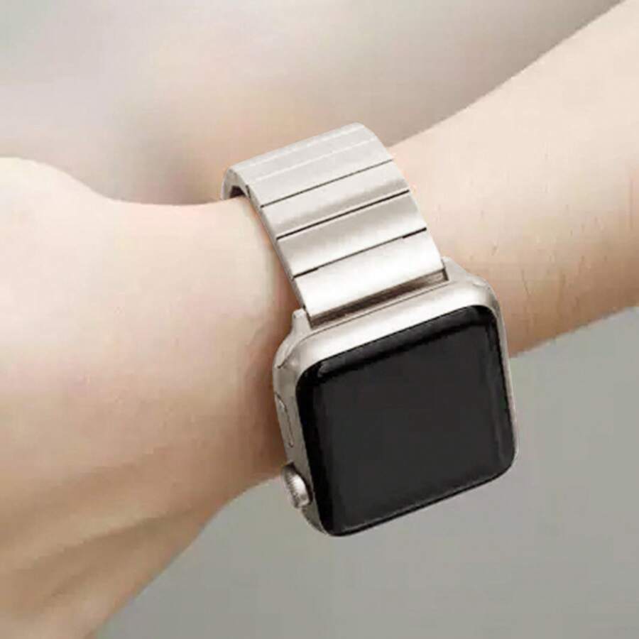 1pc Elegant Bamboo Knot Stainless Steel Watch Band, Luxury Metal Replacement Strap, Compatible With Apple Watch 38/40/41/42/44/45/49mm, Adjustable Wristband Smart Watch Accessory, Suitable For Daily Wear - Starlinght - View 1