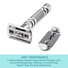 Men's Classic Safety Razor, With 10pcs Double Edge Manual Shaving Razor, Wet Shave Grooming Tool For Men, Black Or Silver Color Option - Multi-color - View 5