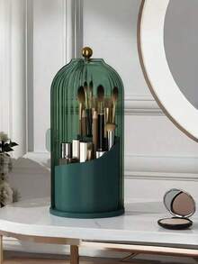 1pc Birdcage Rotating Dustproof Storage Organizer, 180° Sliding Door Storage Holder, Bathroom Toothbrush & Toothpaste Holder, Vanity Makeup Brush Lipstick Container, Ins Style Desktop Decor - Multicolor - View 11