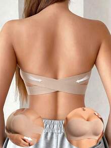 Women's Summer Seamless Wire-Free Bra, Sexy Design With Strapless Anti-Slip Sides And Criss-Cross Back, Suitable For Daily Wear And Parties - Camel - View 1