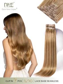 DNE HAIR 7Pcs Clip In Human Hair Extensions 120G F4/27 Middle Brown And Blonde Double Weft Invisible Clip Ins Remy Hair Extensions Seamless Soft Thick Ends Anti Shedding Reusable Hair Extensions For Thin Hair Salon Daily Wedding Party Styling For Women Girls - S4/27 - View 1