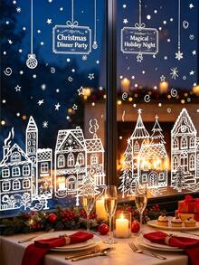 Christmas Window Stickers, Snow House And Snowflake Patterns, Static Adhesion Reusable Waterproof, Easy To Peel And Apply, Suitable For Glass Doors, Store Windows, Home, Office, Cafe, Holiday Party Decoration - Multicolor - View 3