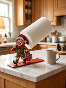 Christmas Wooden Paper Towel Holder, Santa Claus Snowman Elf Shaped Desktop Paper Towel Rack, Holiday Kitchen Desktop Decor, Home Decor Christmas Gift - Multicolor - View 5