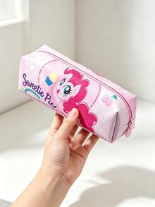 My Little Pony Cartoon Print Zipper Toiletry Bag, Portable Travel Makeup Storage Bag, PU Cosmetic Organizer, Pink & Purple Floral Pattern, Multi-Functional Skincare & Stationery Storage Box, Suitable For Daily Use And Vacation - Multicolor - View 2