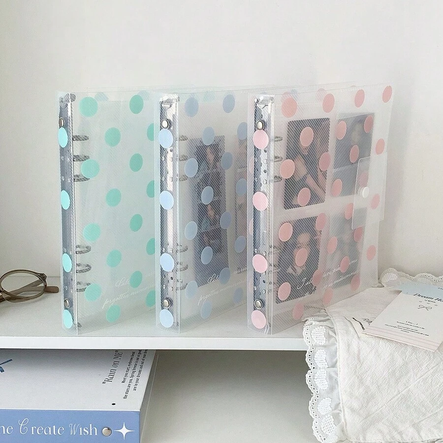1pc INS Style Polka Dot Snap Button A5 Loose-Leaf 4-Grid Photo Card Album, With 10 Inner Pages Highly Attractive Photo Album Card Holder - Multicolor - View 1