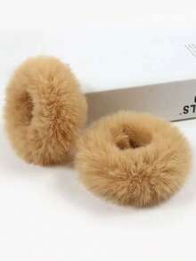 2pcs Set Basic Minimalist Autumn/Winter Preppy Style Commute Faux Fur Scrunchies Hair Accessories - Royal Blue - View 6