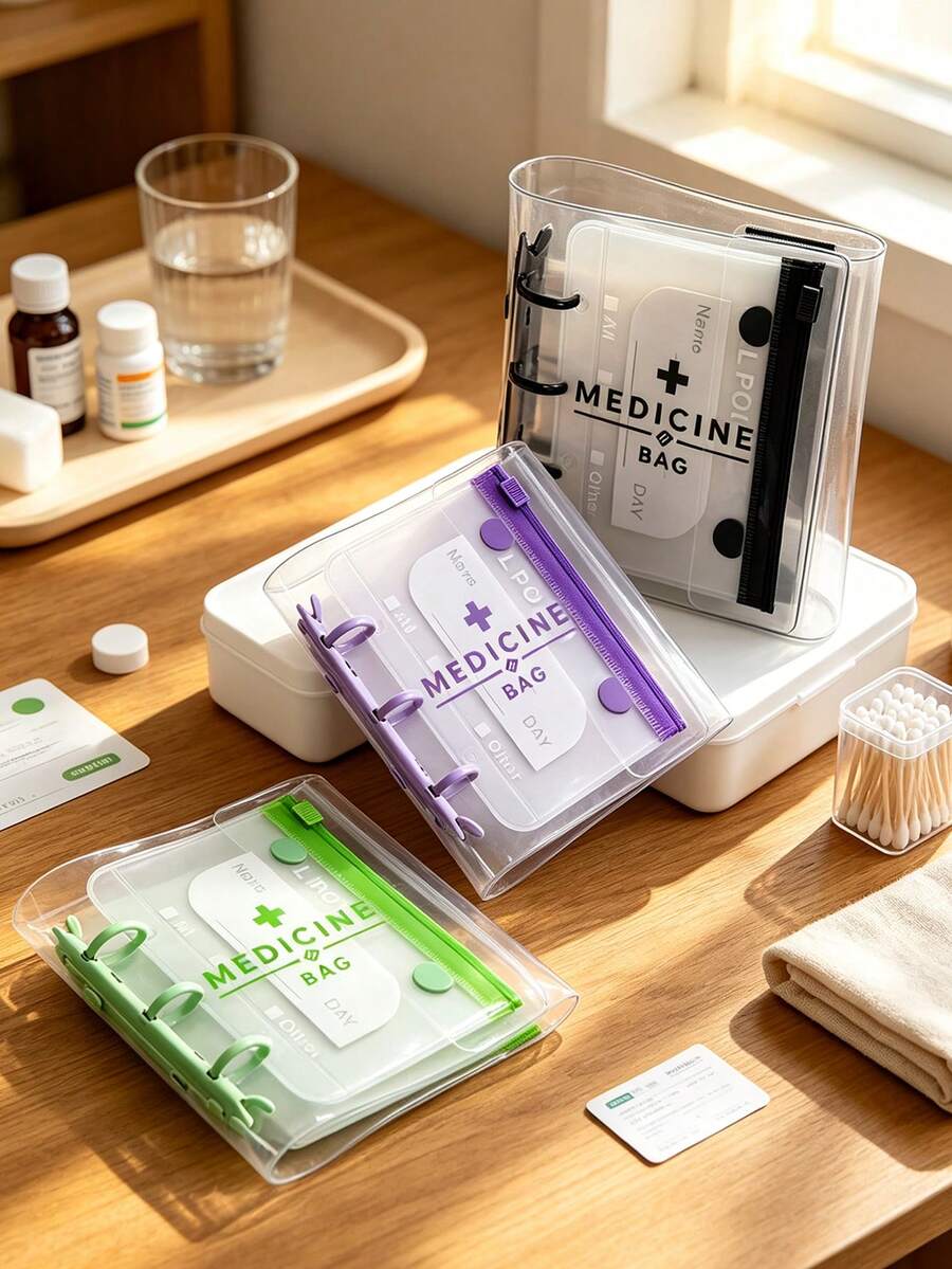 Portable Pill Storage Book/Package Set With 7 Medication Bags And Writable Labels, Suitable For Supplements And Small Daily Items, For Home, Travel, Camping And Elderly/Patient Care, Thoughtful Gift For Christmas And Thanksgiving, Essential Medical Accessory For On-The-Go Users, Dorm And Back To School Must-Have - Multicolor - View 1