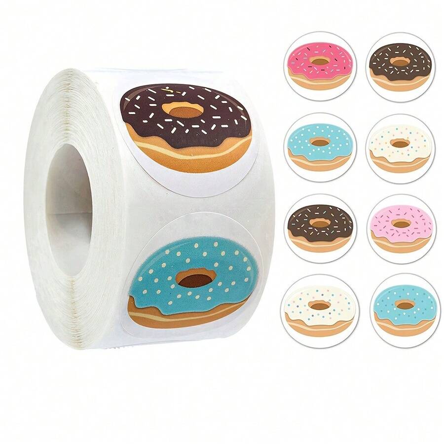 1pc Roll Sweet Donut Sticker Label Decorative Stationery Sticker Gift Packaging Floral Envelope Seal Adhesive Sticker - Multicolor - View 1