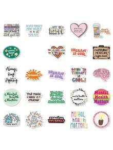 50pcs Mental Health Encouragement Text Stickers, Suitable For Laptop, Water Bottle, Refrigerator, Book, Luggage, Desk, Helmet, Skateboard, Guitar, Scrapbook Decoration, DIY Label Gift Seal, Packaging Label, Party Sticker - Multicolor - View 4